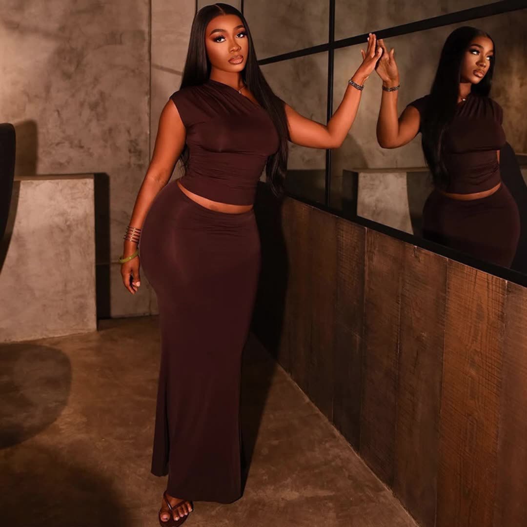 Damen Elegantes Wickeloberteil und figurbetonte Maxirock Kombination R&B