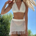 Damen Häkel-Bikini mit lässigem Rock und Fransen R&B