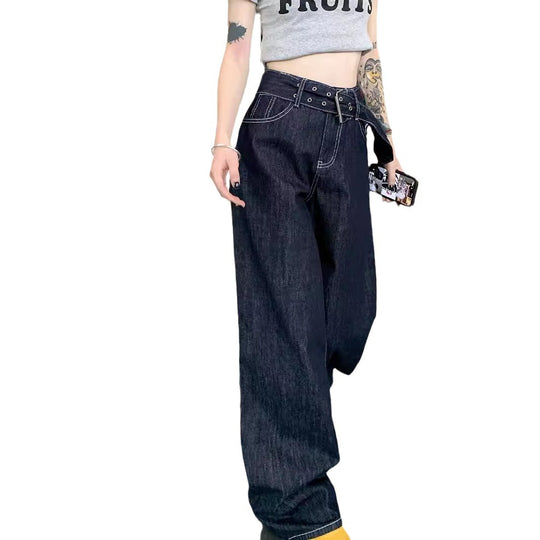 Damen Weite Jeans mit modischem Gürtel und einzigartigem Schnitt R&B