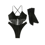 Damen Bikini-Set mit ärmellosem Oberteil und transparentem Cover-Up R&B