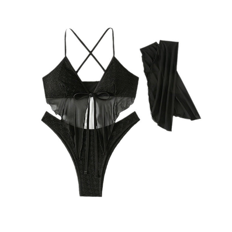 Damen Bikini-Set mit ärmellosem Oberteil und transparentem Cover-Up R&B
