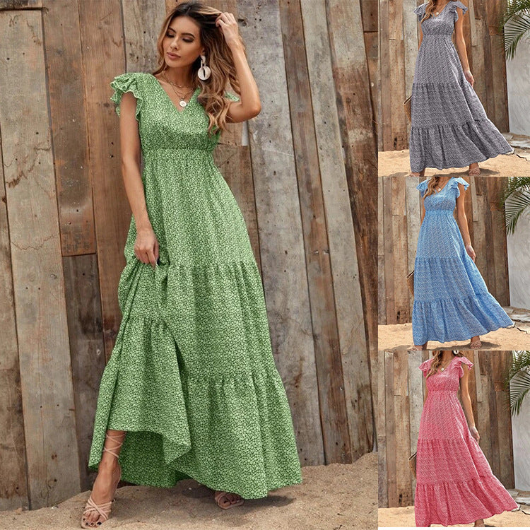 Damen Maxi-Kleid mit floralem Design und voluminösem Rock R&B