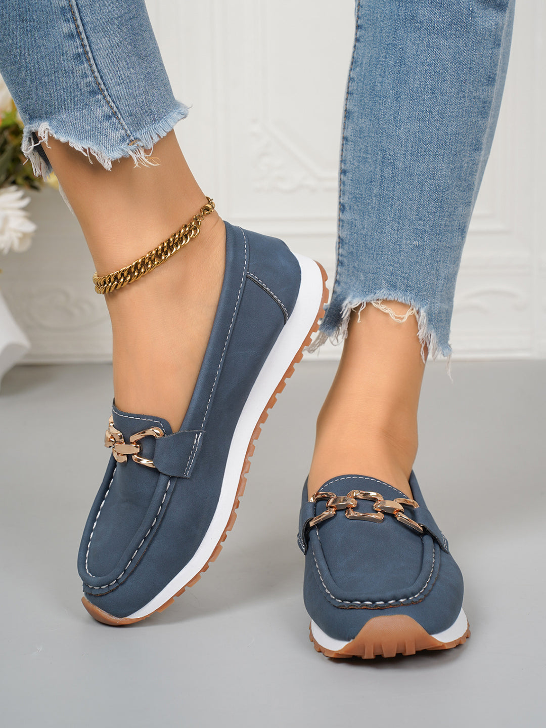 Damen Mokassins mit modischem Ketten-Detail und komfortabler Sohle R&B