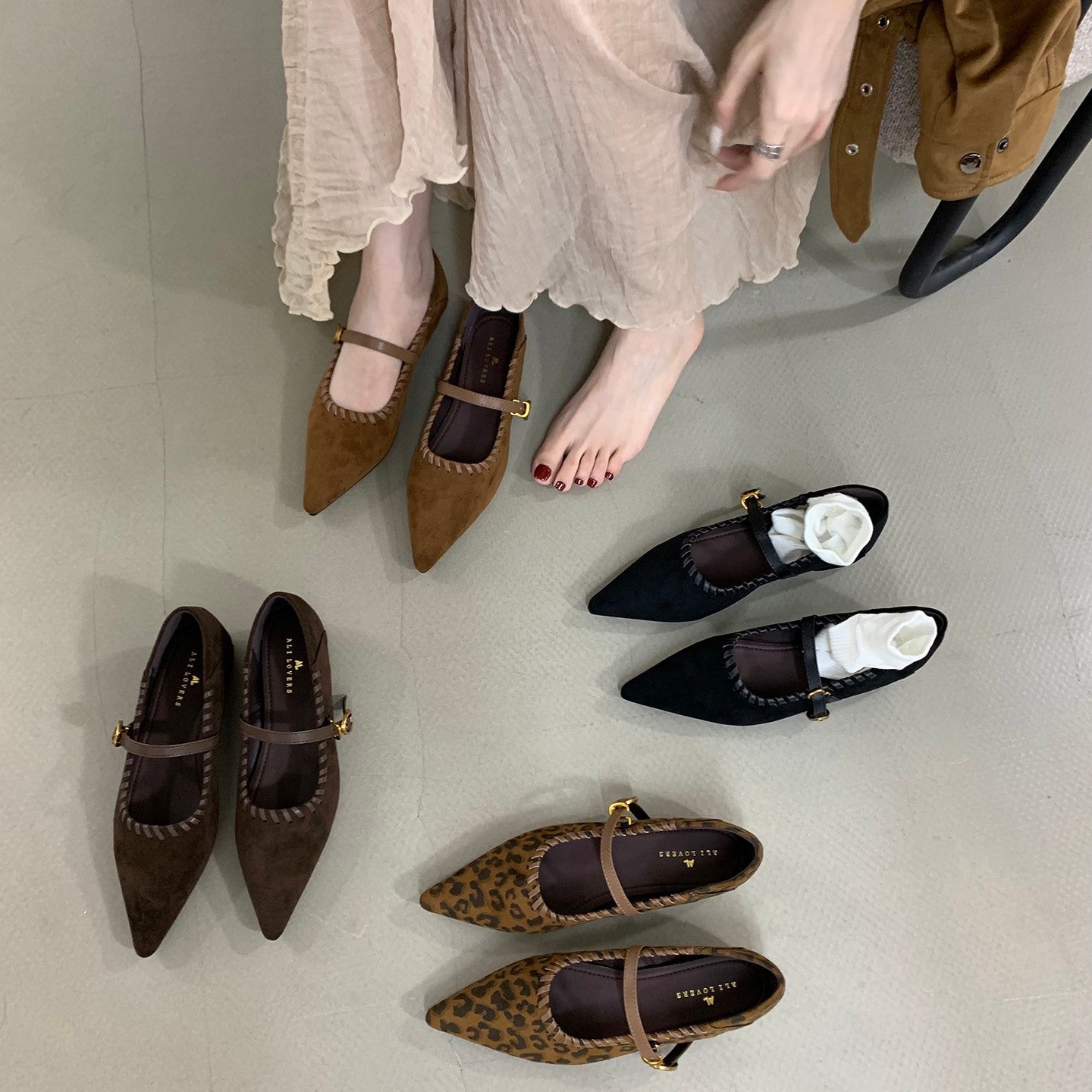 Damen elegante Schnürpumps mit modischem Riemen und spitzem Fußteil R&B