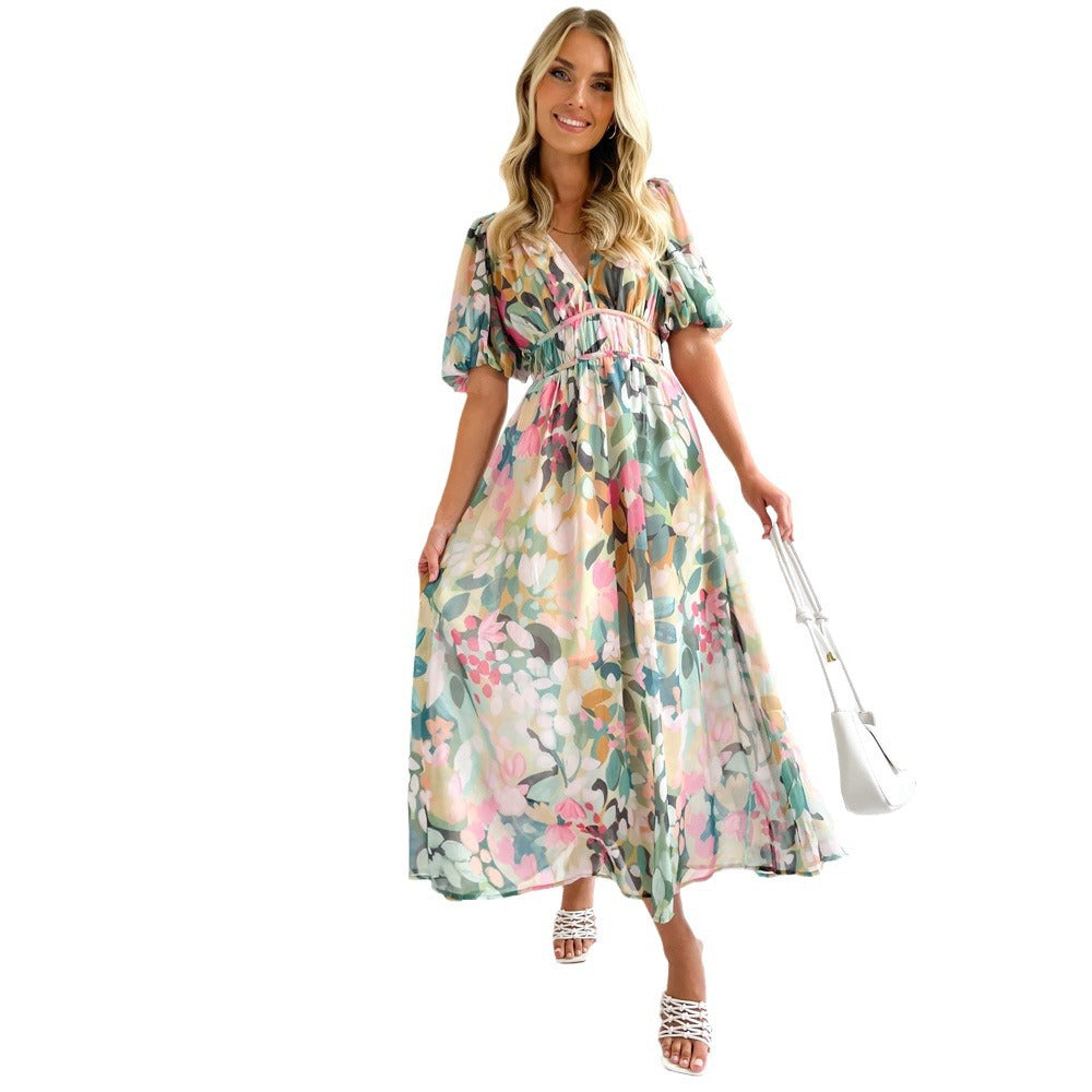 Damen Maxikleid mit voluminösen Ärmeln R&B