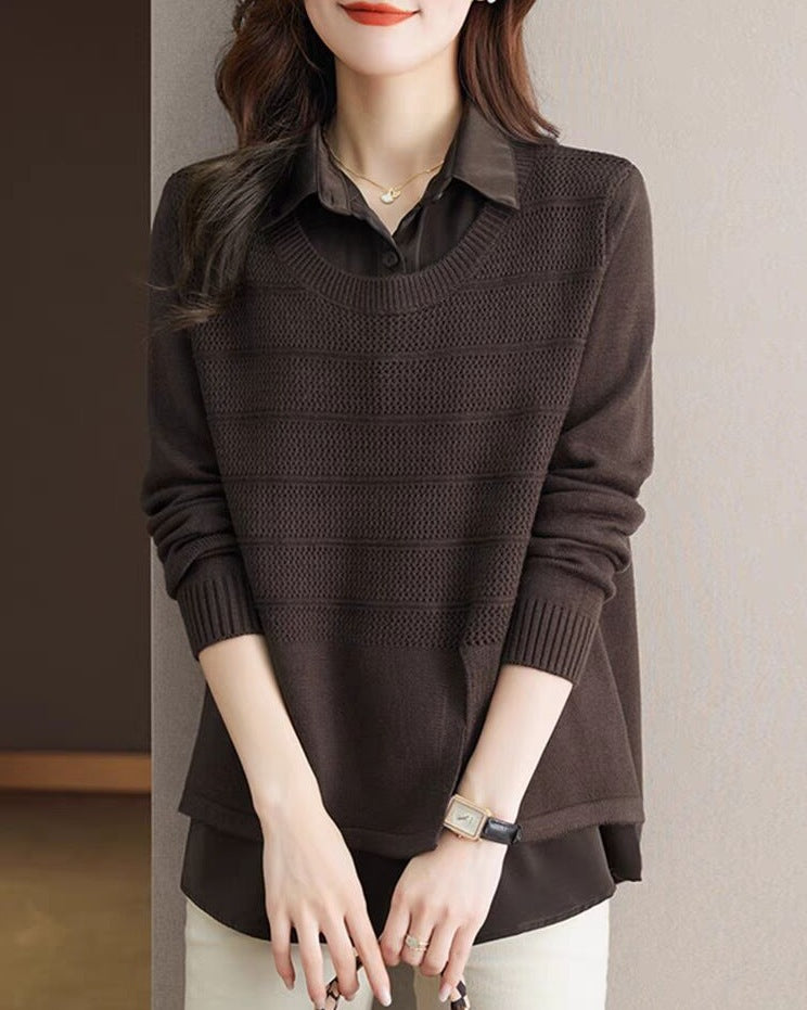 Damen Modischer Layered Pullover mit Struktur R&B