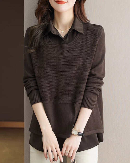 Damen Modischer Layered Pullover mit Struktur R&B