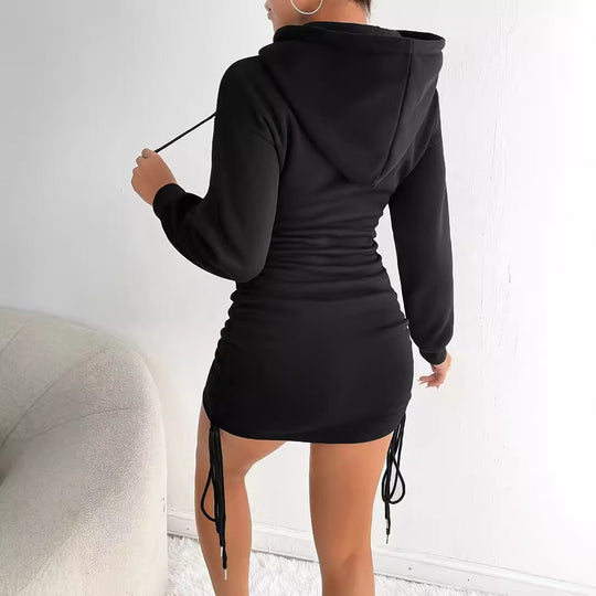 Damen Kapuzenkleid mit Raffung und seitlichem Kordelzug R&B