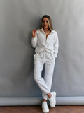 Damen sportliches Loungewear-Set mit modernem Reißverschluss und gestreiftem Design R&B