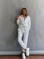 Damen sportliches Loungewear-Set mit modernem Reißverschluss und gestreiftem Design R&B