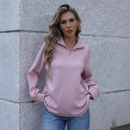 Damen lässiger Pullover mit halbem Reißverschluss und Rippstruktur R&B