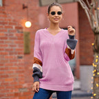 Damen Strickpullover mit V-Ausschnitt und farblich abgestimmten Ärmeln R&B