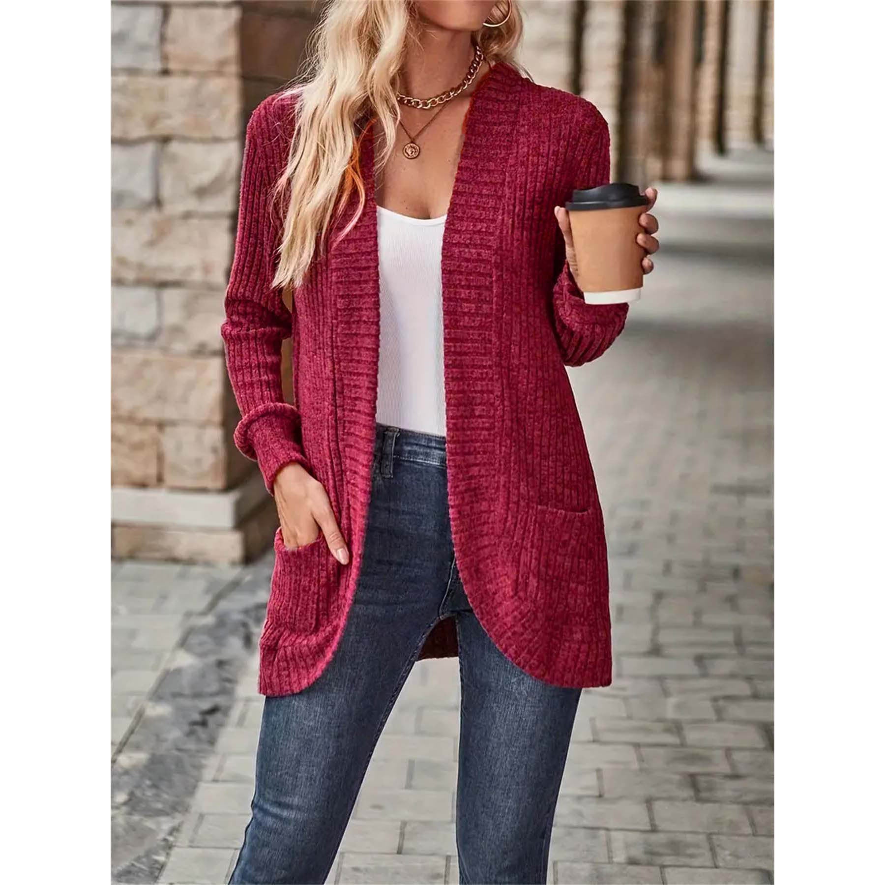 Damen Strickjacke mit lässigem Schnitt und praktischen Taschen R&B