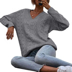 Damen Strickpullover mit V-Ausschnitt und lockerer Passform R&B