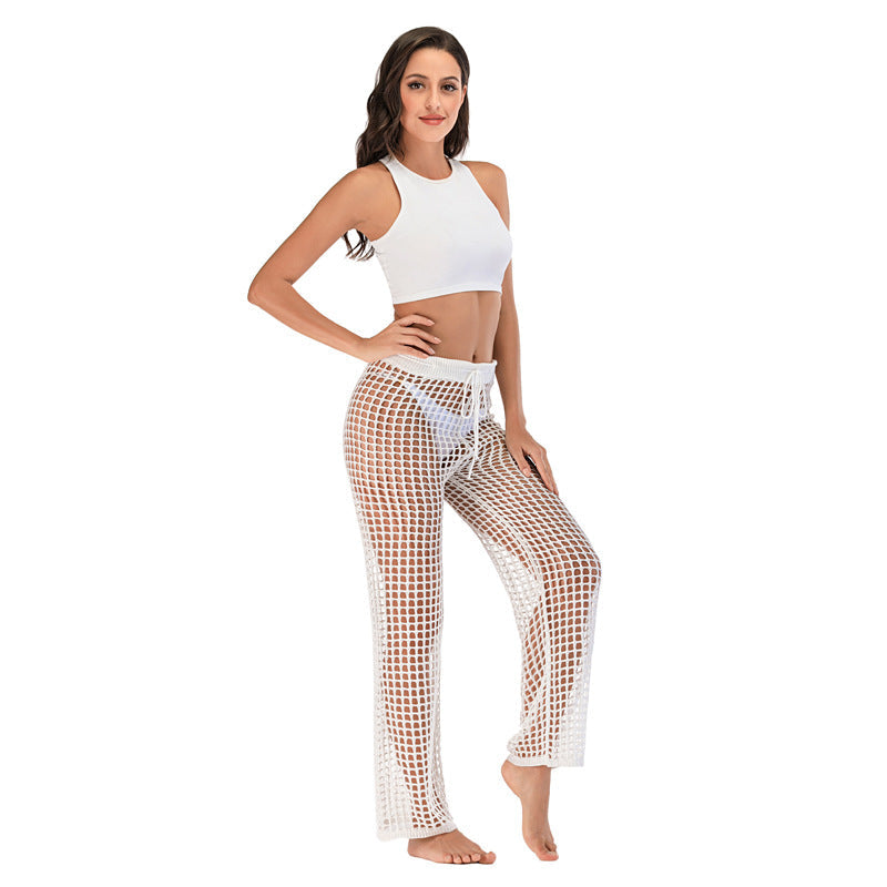 Damen Häkel Strandhose mit hoher Taille und weitem Schnitt R&B