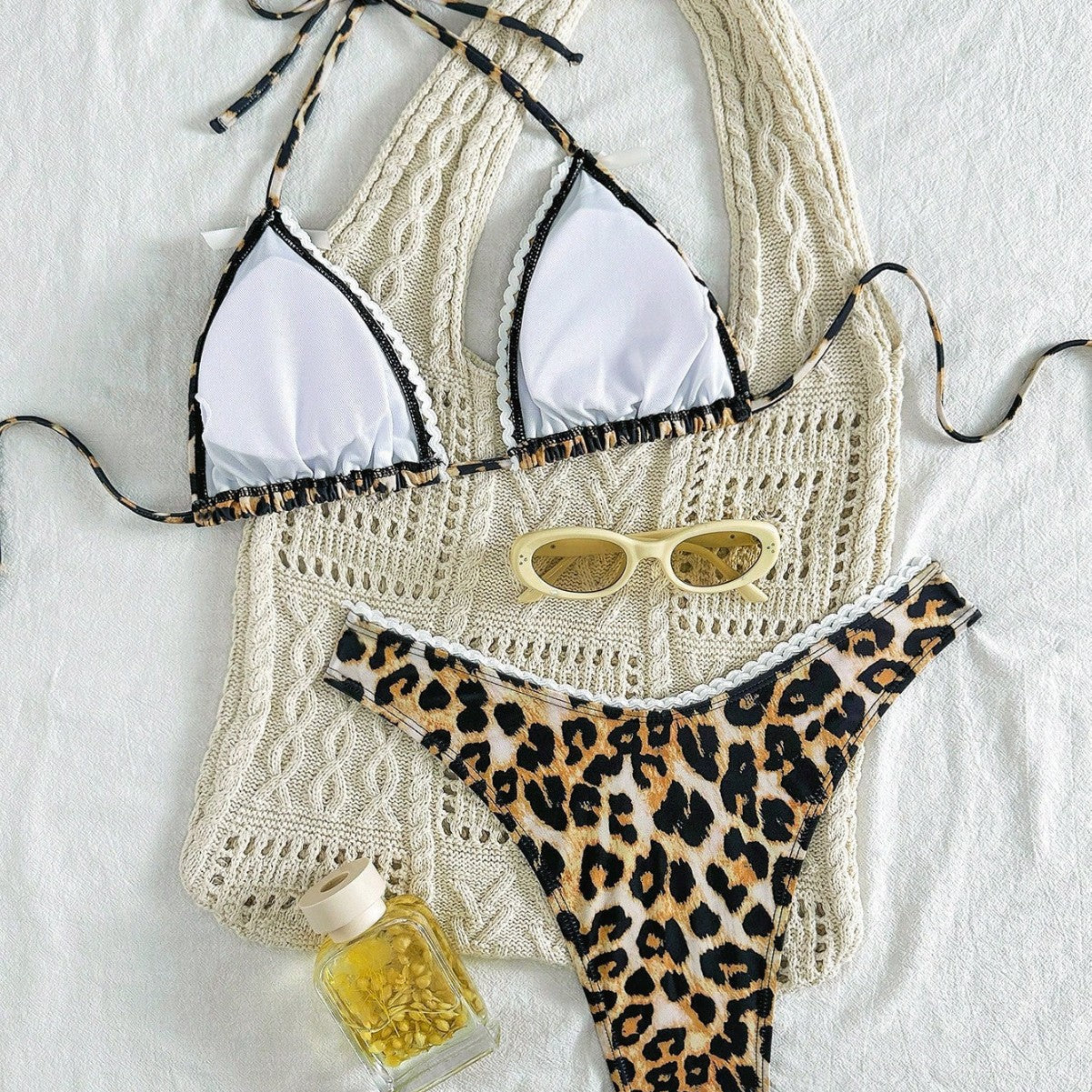 Damen modern geschnittenes Bikini-Set mit Schlangenmuster R&B