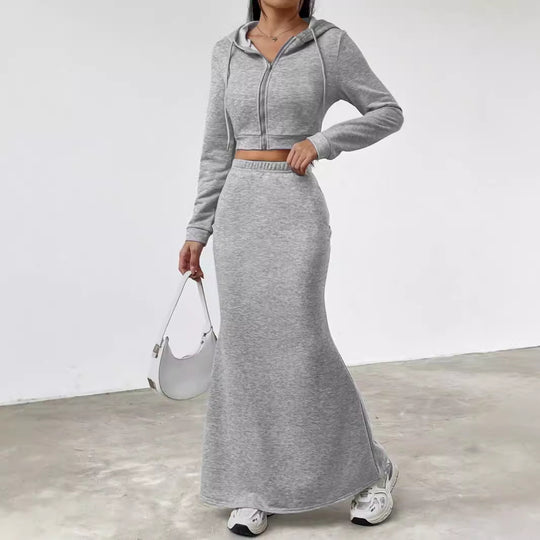 Damen lässige Cropped-Jacke mit Maxirock R&B