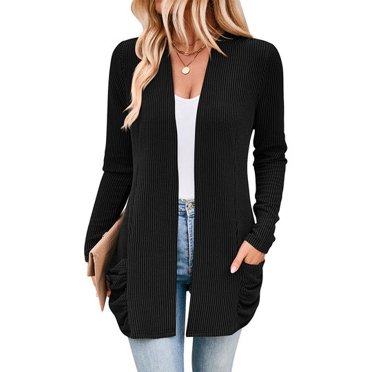 Damen Strickjacke mit Raffung und praktischen Taschen R&B