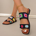 Damen Sommer-Sandalen mit floralem Häkelmuster und bequemer Sohle R&B