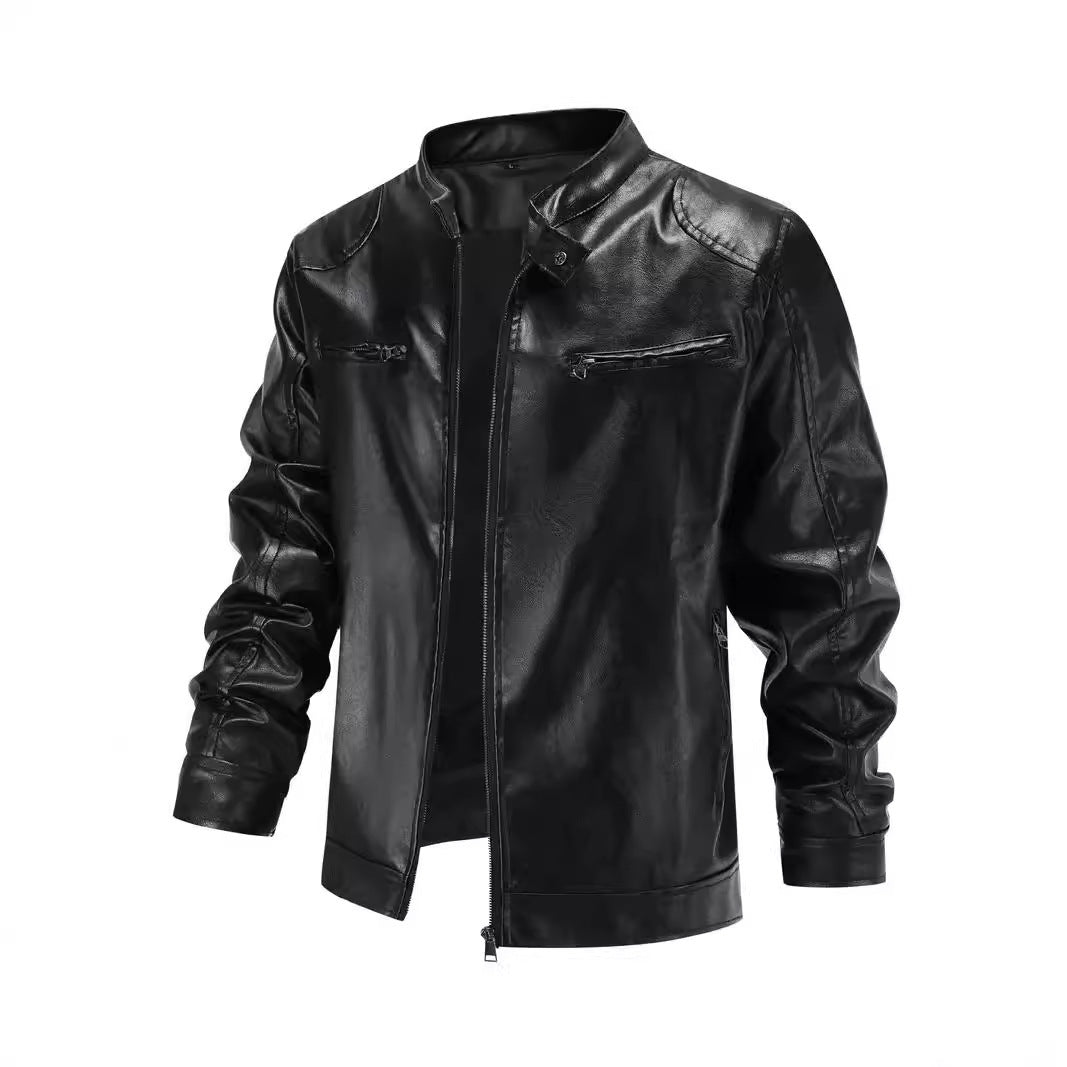 Herren Kunstlederjacke mit modernem Stehkragen R&B