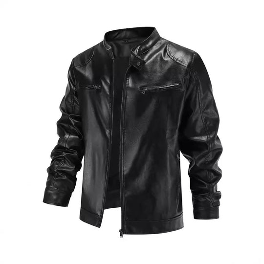 Herren Kunstlederjacke mit modernem Stehkragen R&B