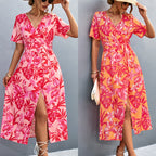Damen Wickelmaxikleid mit floralem Muster und eleganter Schärpe R&B
