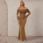 Damen Elegantes schulterfreies Maxikleid mit glitzernden Akzenten R&B