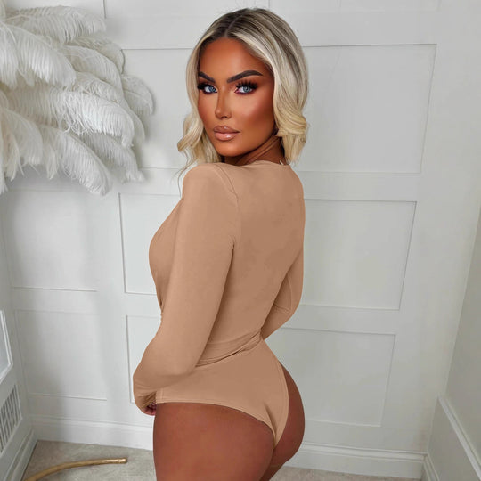 Damen Body mit tiefem V-Ausschnitt und schmalem Gürtel R&B