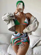 Damen Bikini-Set mit modischem Wickelrock und sportlichem Oberteil R&B