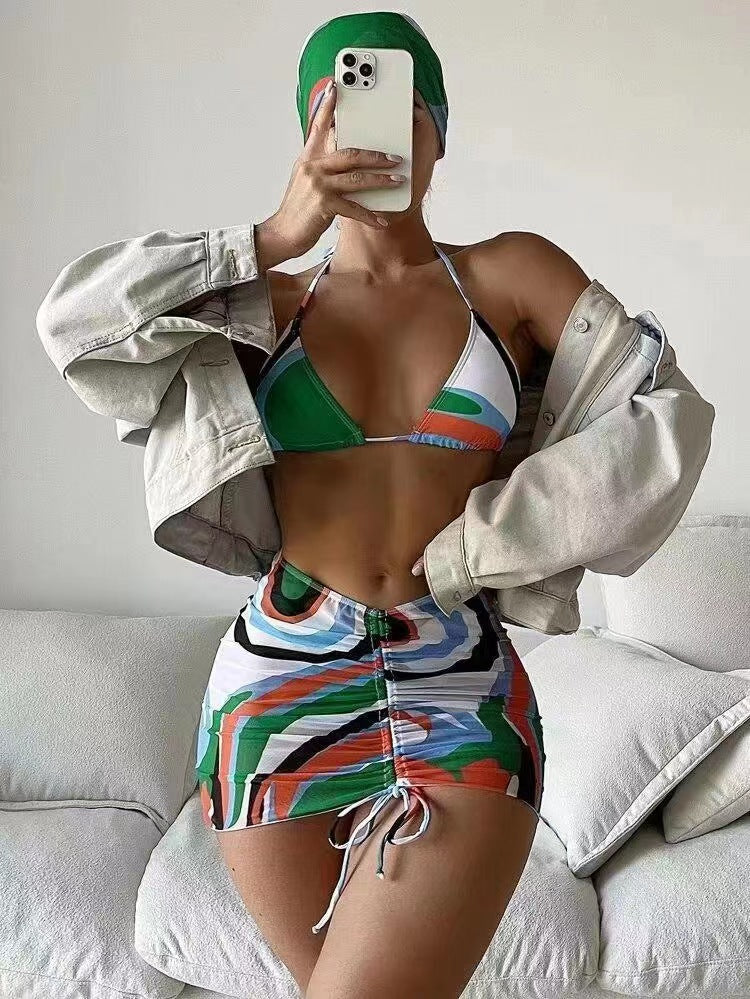Damen Bikini-Set mit modischem Wickelrock und sportlichem Oberteil R&B