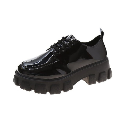 Damen Plateau-Schnürschuhe mit glanzvollem Obermaterial und komfortabler Sohle R&B