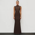 Damen Elegantes Schmalgeschossenes Maxikleid mit hohem Kragen R&B