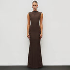 Damen Elegantes Schmalgeschossenes Maxikleid mit hohem Kragen R&B