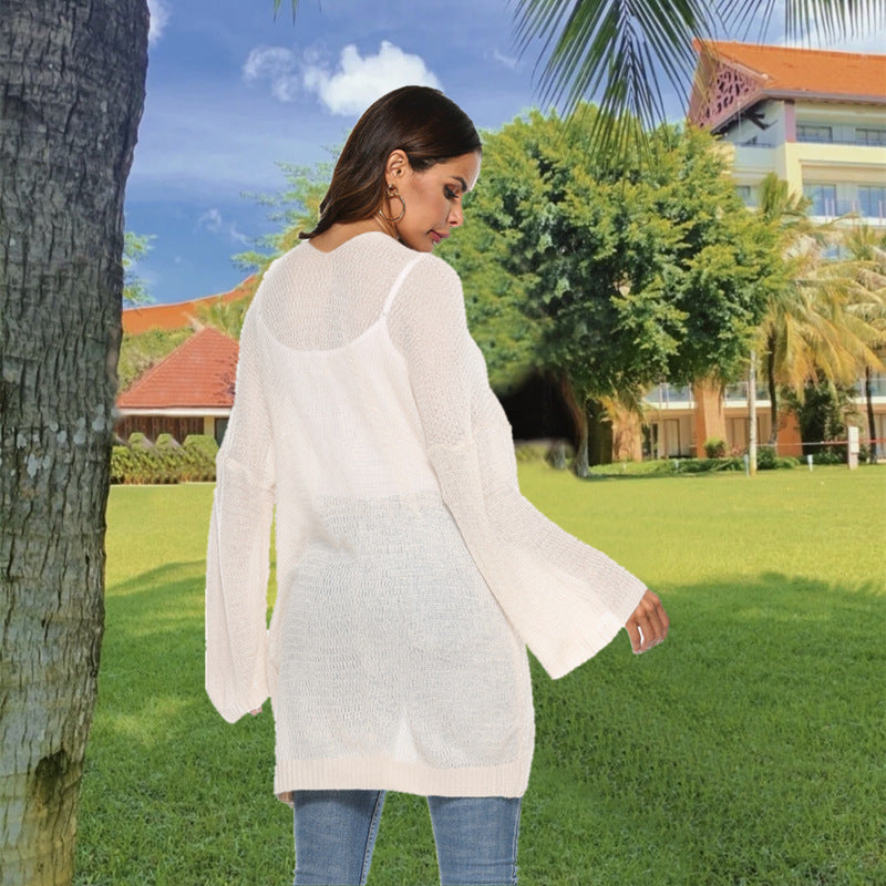 Damen luftiger Strickcardigan mit offenen Seiten und weiten Ärmeln R&B