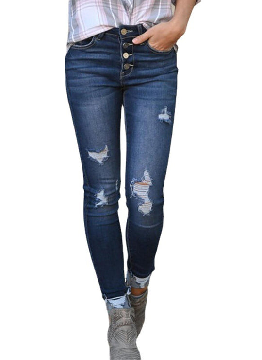 Damen Skinny-Jeans mit hohem Bund und distressed Details R&B
