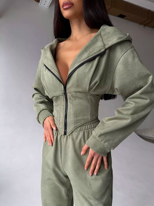 Damen Lässiger Utility-Jumpsuit mit hohem Kragen und Reißverschluss R&B