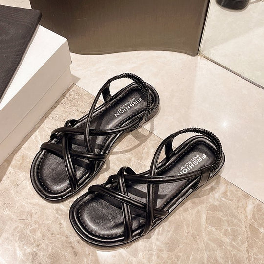 Damen Riemensandalen mit flexiblem Gummizug und geschlungenem Design R&B