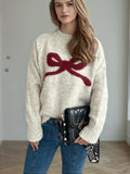 Damen gemütlicher Pullover mit verspieltem Schleifenmotiv R&B