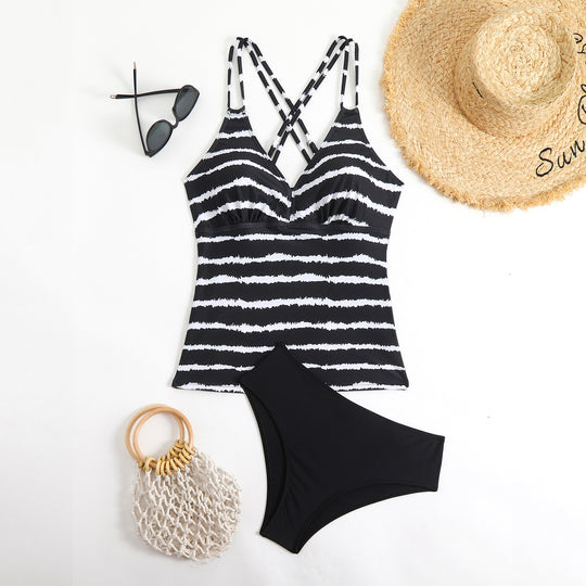 Damen Tankini mit trendiger gestreifter Oberteil-Design R&B