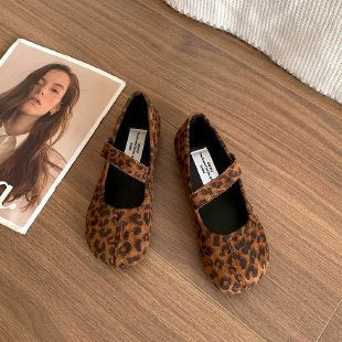 Damen Ballerinas mit Leo-Muster und verstellbarem Riemen