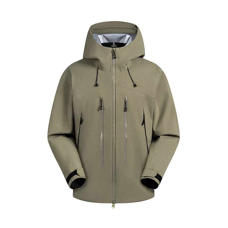 Herren wasserabweisende Funktionsjacke mit verstellbarem Kapuzensystem und mehrfachen Reißverschlusstaschen