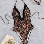 Damen Eleganter Einteiler Badeanzug mit Raffungen und animalischen Mustern R&B