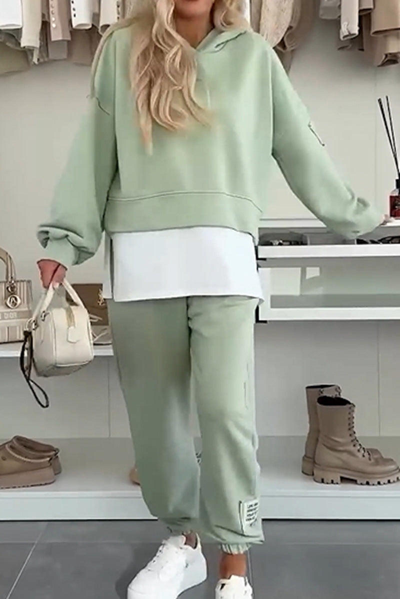 Damen nan kuscheliges kurzes Kapuzensweatshirt und Jogginghose-Set aus weicher Baumwollmischung R&B