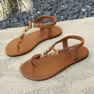 Damen Zehentrenner-Sandalen mit dekorativem Bead-Design R&B