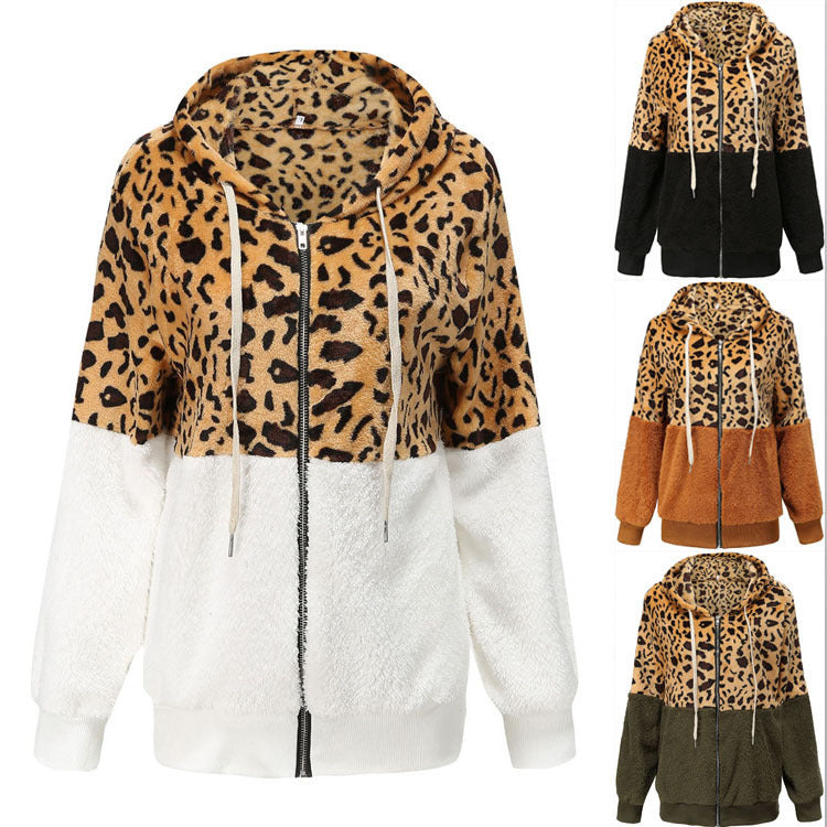 Damen Modischer Fleece-Hoodie mit tierischem Muster und Kontrastdetails R&B