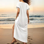 Damen eleganter Strandüberwurf mit filigranem Stickereidesign R&B