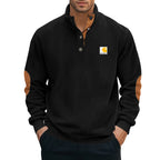 Herren nan Strickpullover im Troyer-Stil mit Stehkragen Lederbesatz Druckknopfleiste und Ellbogen-Patches R&B