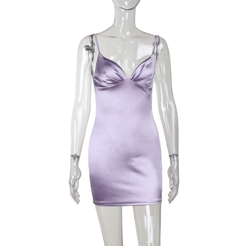 Damen Satin Kleid mit verstellbaren Trägern R&B