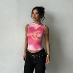 Damen Trägertop mit floralem Design und elastischen Rüschen