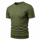 Herren nan kurzärmeliges Strickshirt mit geprägter Karostruktur, Rundhalsausschnitt und geripptem Saum R&B